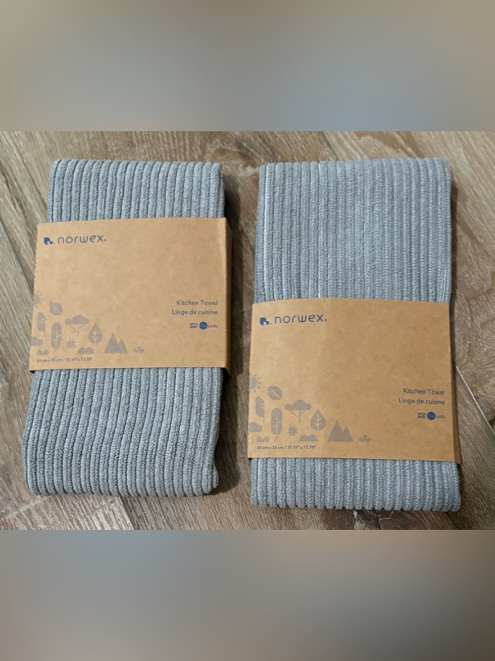 2 - NORWEX Gray Ribbed Kitchen Towels - ANTI BACTERIAL (BAC LOC) NEW 25.59x13.78